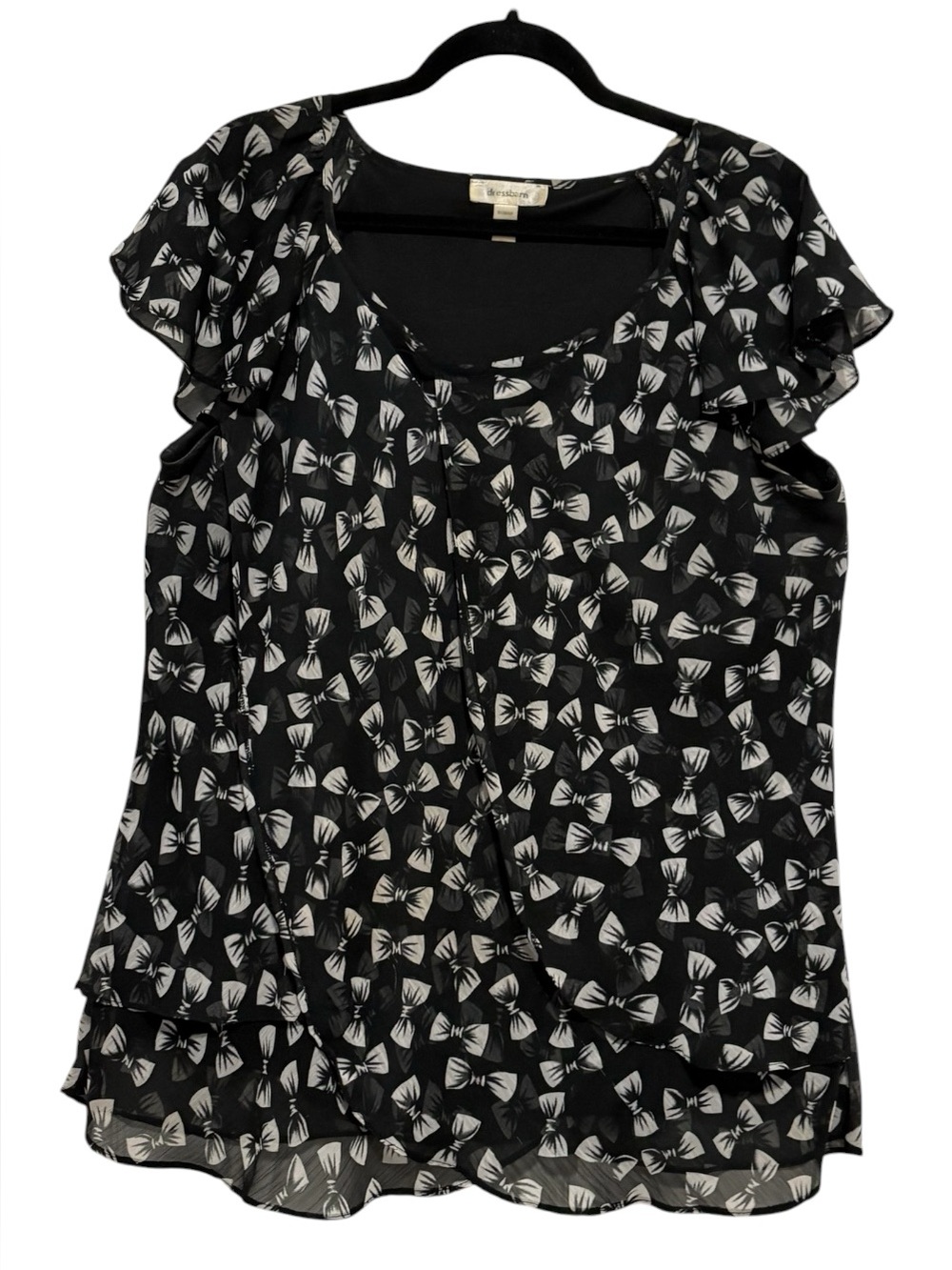 Dress Barn Black Bow Flutter Sleeve Blouse